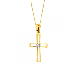 Apart Zawieszka z żółtego i białego złota z diamentem - krzyż - 0,003 ct - próba 585