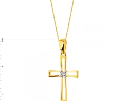 Apart Zawieszka z żółtego i białego złota z diamentem - krzyż - 0,003 ct - próba 585