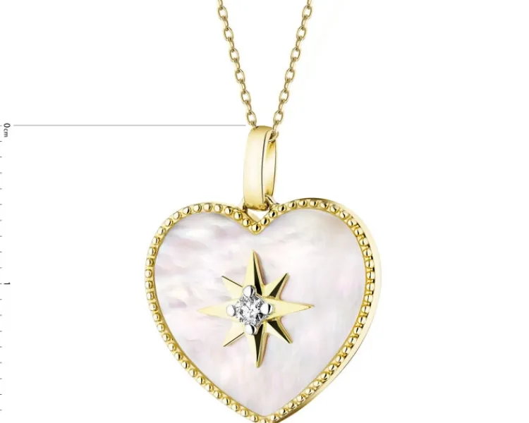 Apart Zawieszka z żółtego złota z brylantem i masą perłową - serce - próba 585< Zawieszki