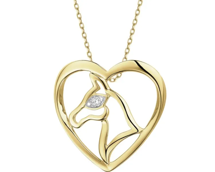 Apart Zawieszka z żółtego złota z brylantem - serce, koń - 0,008 ct - próba 375< Zawieszki