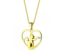 New Apart Zawieszka z żółtego złota z brylantem - kot, serce - 0,008 ct - próba 375