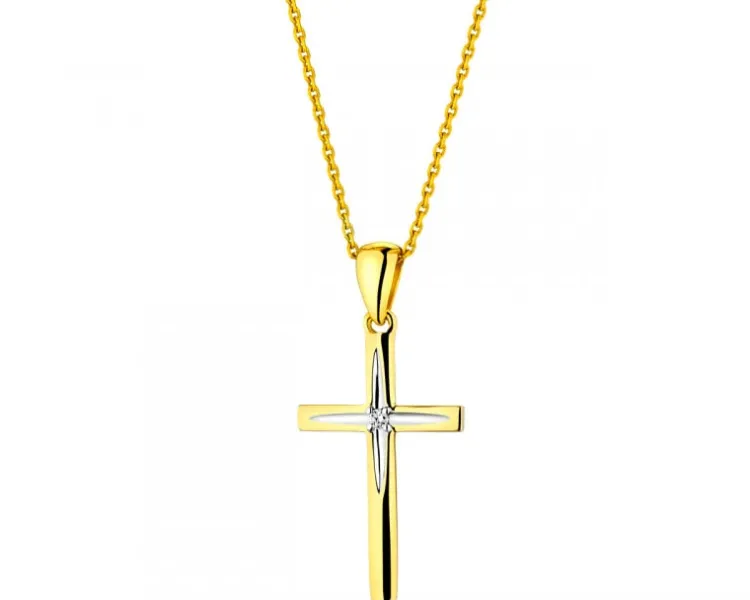 Apart Zawieszka z żółtego złota z brylantem - krzyż - 0,01 ct - próba 585