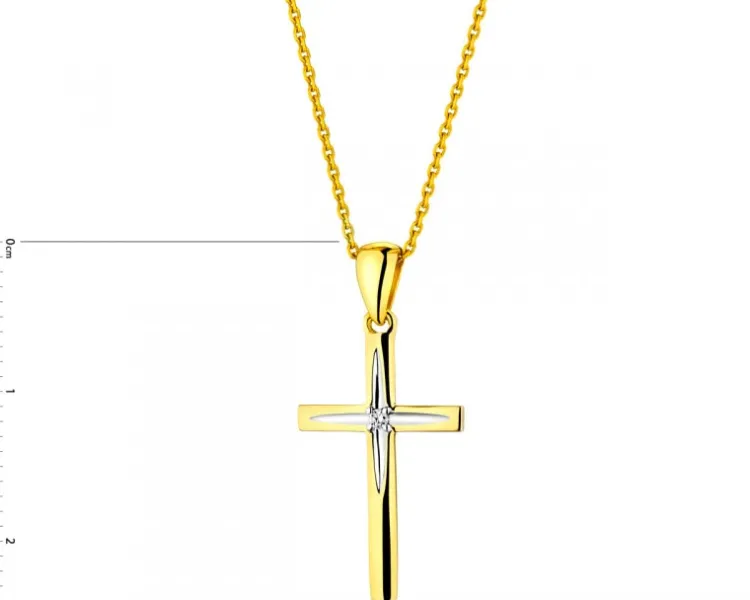 Apart Zawieszka z żółtego złota z brylantem - krzyż - 0,01 ct - próba 585