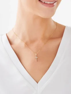 Apart Zawieszka z żółtego złota z brylantem - krzyż - 0,01 ct - próba 585