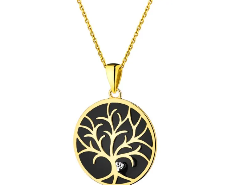 Sale Apart Zawieszka z żółtego złota z brylantem i emalią - 0,005 ct - próba 375