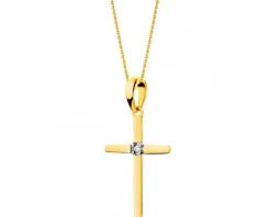 Apart Zawieszka z żółtego złota z brylantem - krzyż - 0,008 ct - próba 375< Zawieszki
