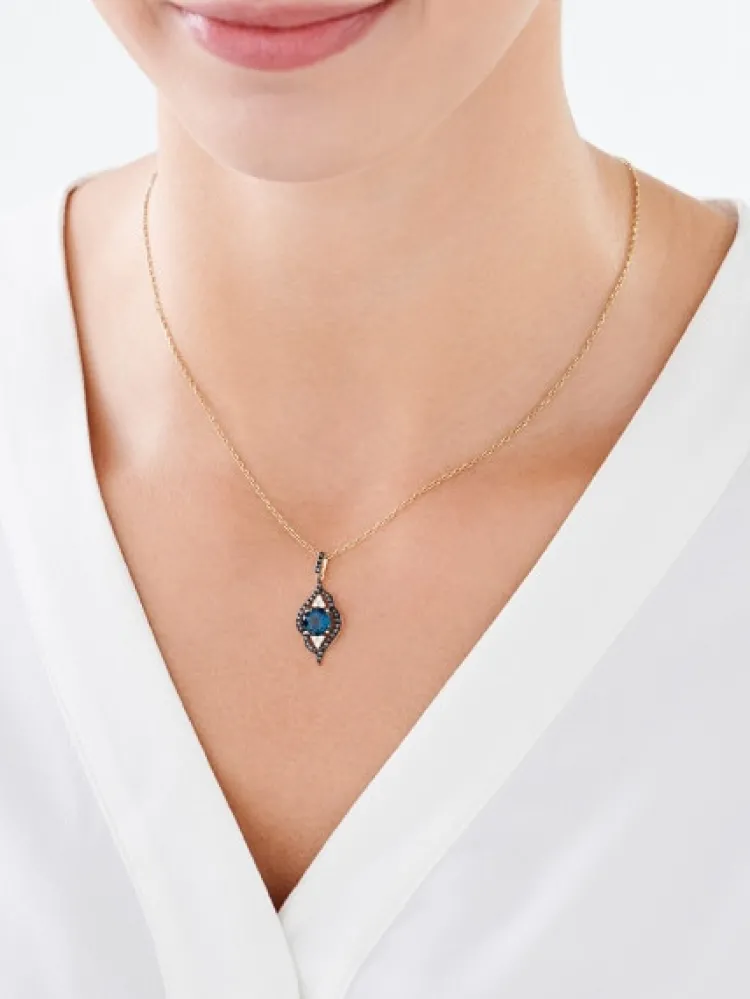 Outlet Apart Zawieszka z żółtego złota z brylantami i topazem London Blue - próba 585