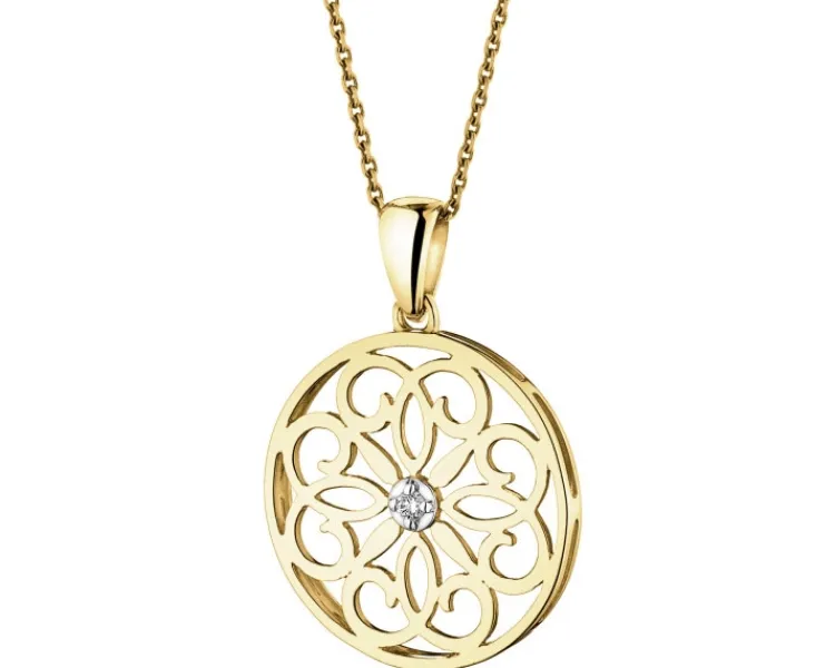 Sale Apart Zawieszka z żółtego złota z brylantem - rozeta - 0,01 ct - próba 375