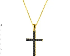 Apart Zawieszka z żółtego złota z czarnymi brylantami - krzyż - 0,36 ct - próba 375