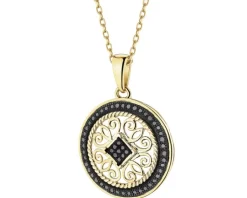 Discount Apart Zawieszka z żółtego złota z czarnymi diamentami - rozeta - 0,15 ct - próba 585