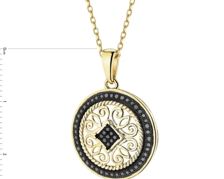 Discount Apart Zawieszka z żółtego złota z czarnymi diamentami - rozeta - 0,15 ct - próba 585