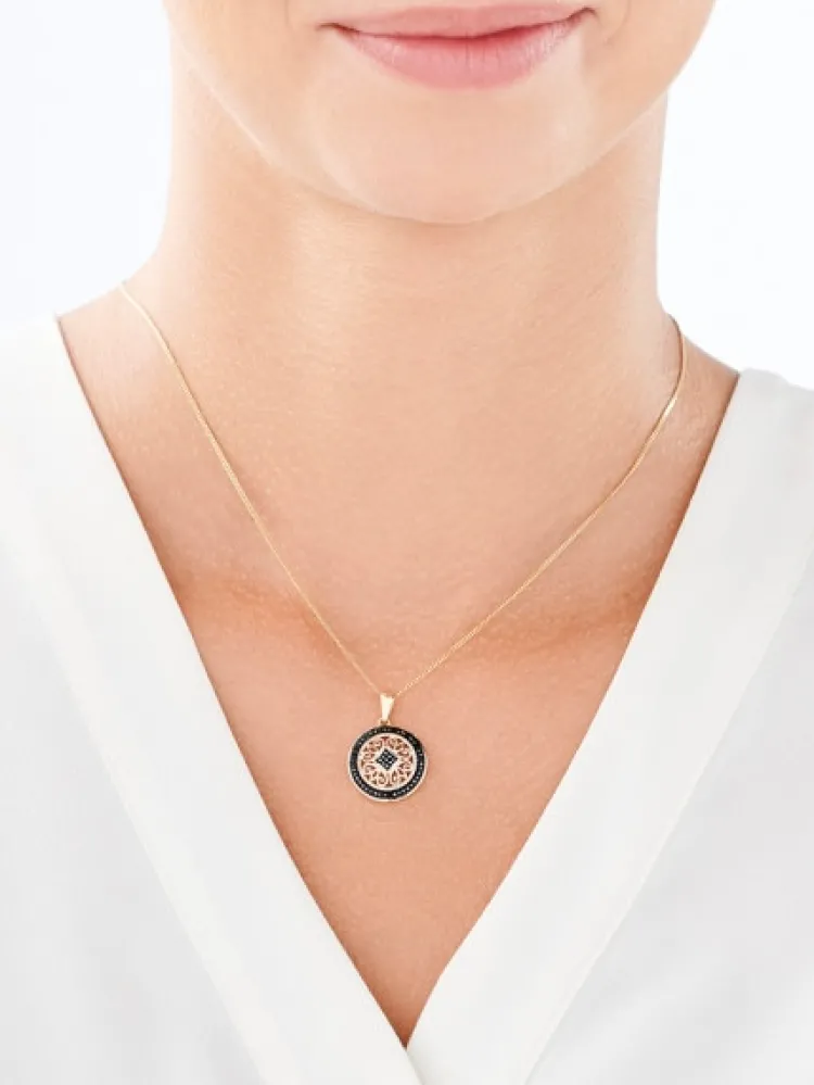 Discount Apart Zawieszka z żółtego złota z czarnymi diamentami - rozeta - 0,15 ct - próba 585