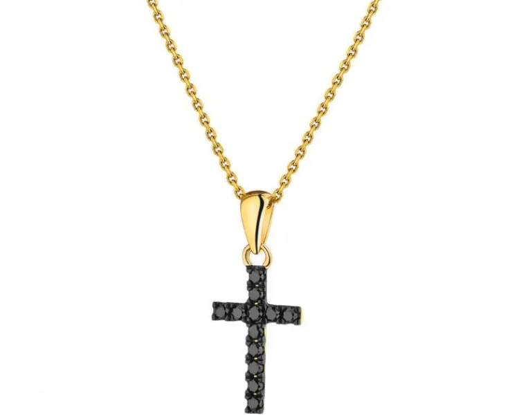 Apart Zawieszka z żółtego złota z czarnymi brylantami - krzyż - 0,10 ct - próba 375< Zawieszki