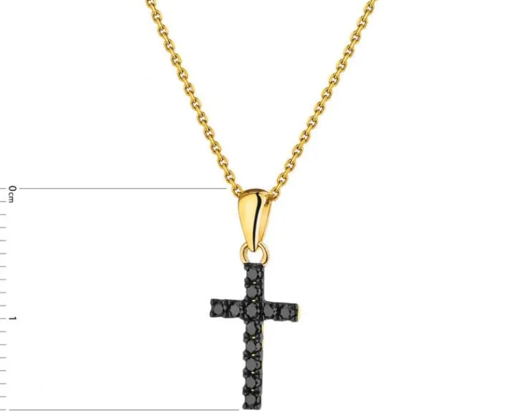 Apart Zawieszka z żółtego złota z czarnymi brylantami - krzyż - 0,10 ct - próba 375< Zawieszki