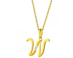 Apart Zawieszka z żółtego złota z diamentem - litera W - 0,004 ct - próba 585< Zawieszki