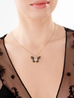 Apart Zawieszka z żółtego złota z  diamentami i szafirami - motyl - próba 585< Zawieszki