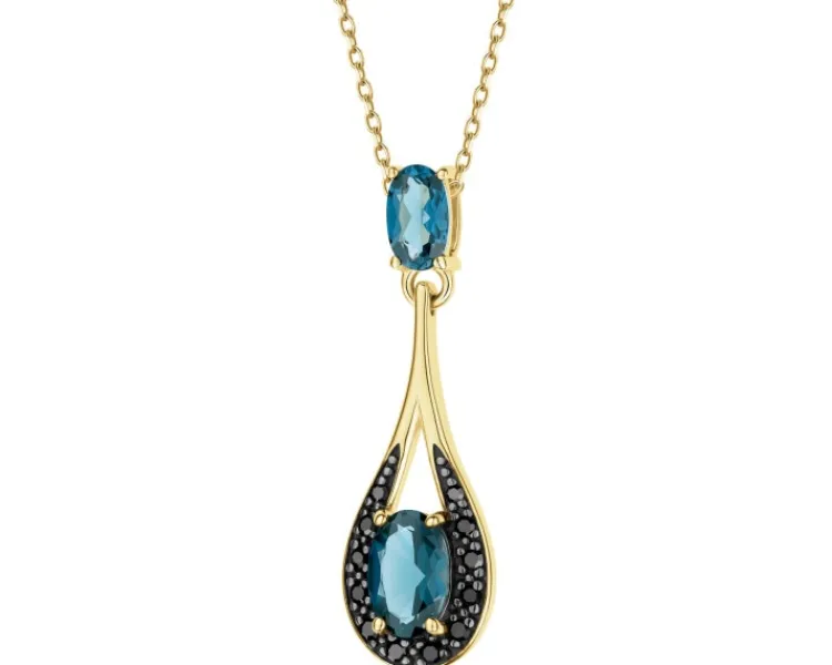 Outlet Apart Zawieszka z żółtego złota z diamentami czarnymi i topazami London Blue - próba 585