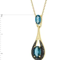 Outlet Apart Zawieszka z żółtego złota z diamentami czarnymi i topazami London Blue - próba 585