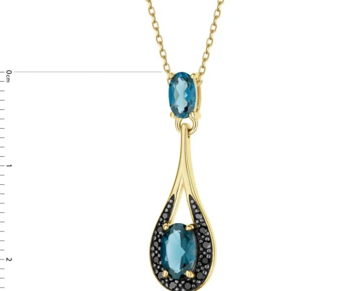 Outlet Apart Zawieszka z żółtego złota z diamentami czarnymi i topazami London Blue - próba 585