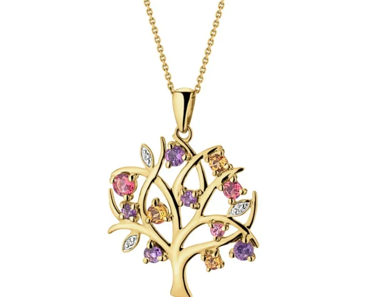 Apart Zawieszka z żółtego złota z diamentami i kamieniami ozdobnymi - drzewko - próba 375< Zawieszki