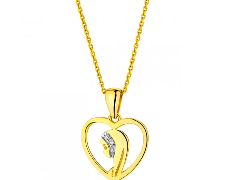 Apart Zawieszka z żółtego złota z diamentami - medalik Matka Boska, serce - 0,006 ct - próba 375< Zawieszki