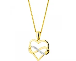 Discount Apart Zawieszka z żółtego złota z diamentami - serce, nieskończoność - 0,01 ct - próba 375