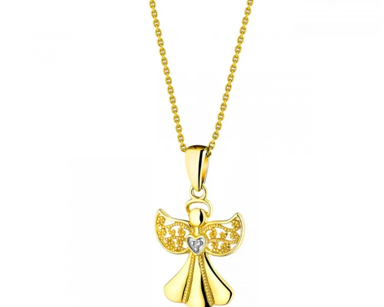 Apart Zawieszka z żółtego złota z diamentem - aniołek - 0,003 ct - próba 375< Zawieszki