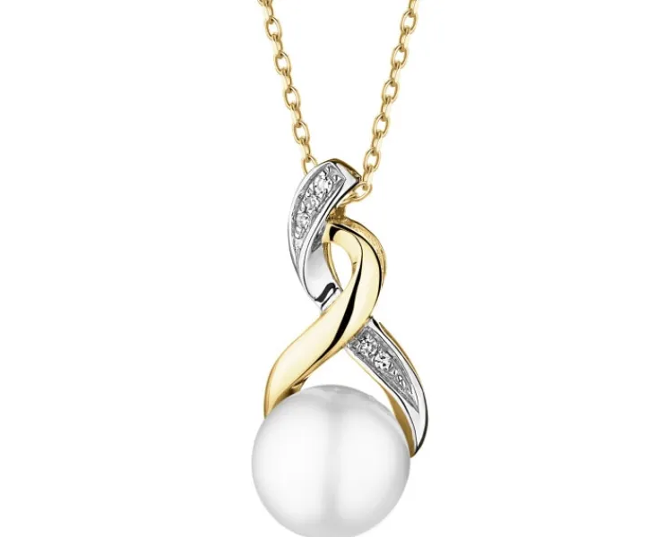 Clearance Apart Zawieszka z żółtego złota z diamentami i perłą - próba 585