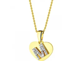 Sale Apart Zawieszka z żółtego złota z diamentami - serce, litera M - 0,006 ct - próba 375