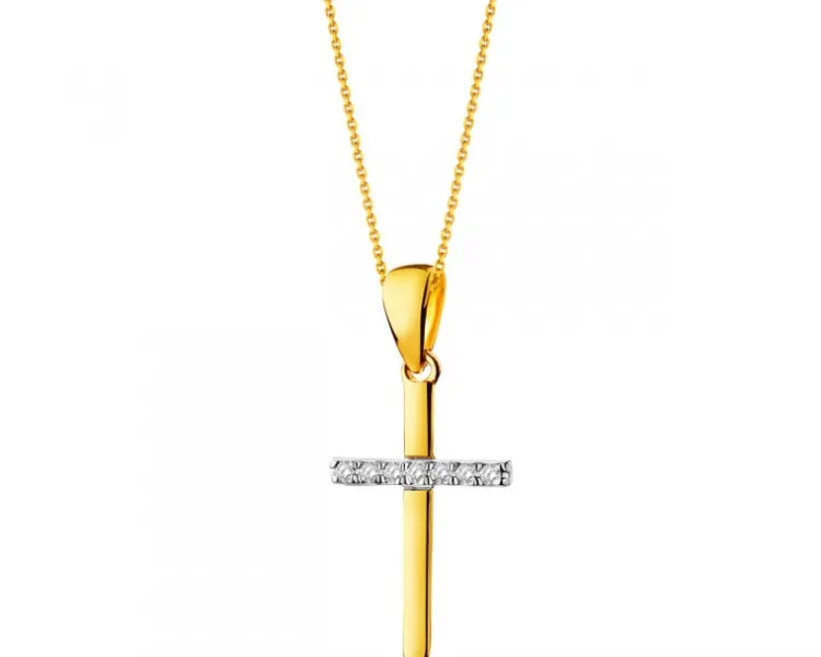 Outlet Apart Zawieszka z żółtego złota z diamentami - krzyż - 0,02 ct - próba 375