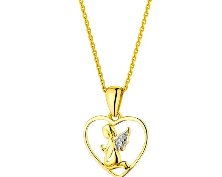 Apart Zawieszka z żółtego złota z diamentem - aniołek, serce - 0,003 ct - próba 585< Zawieszki