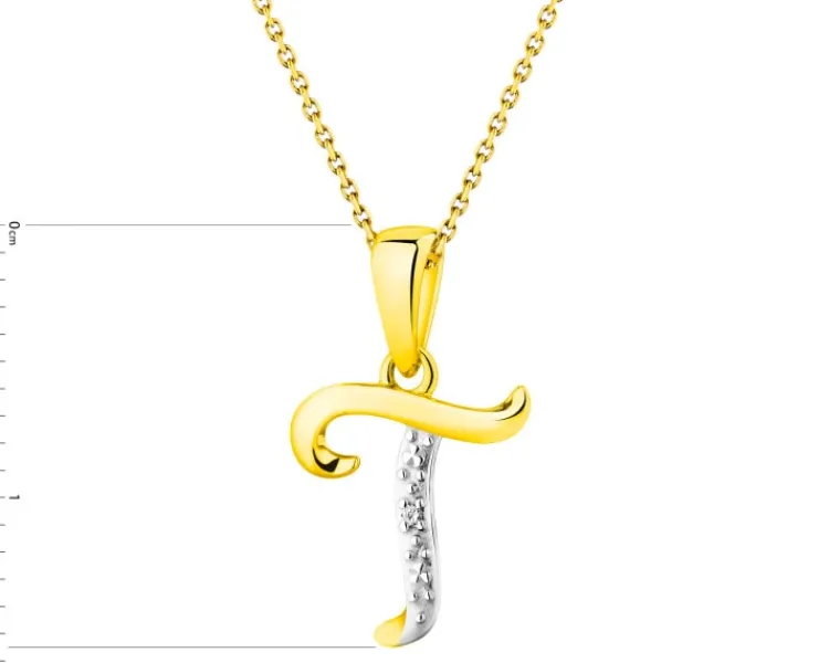 Apart Zawieszka z żółtego złota z diamentami - litera T - 0,003 ct - próba 375< Zawieszki