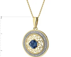 Apart Zawieszka z żółtego złota z diamentami i topazem London Blue - rozeta - próba 585< Zawieszki
