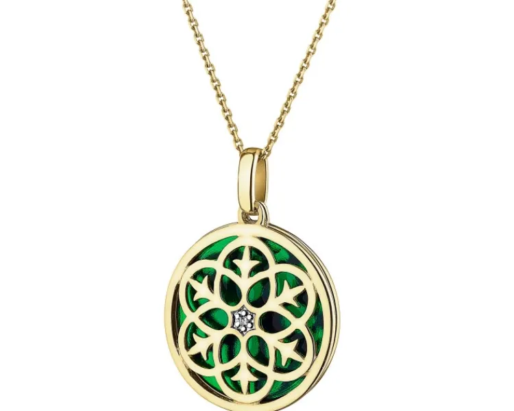 Apart Zawieszka z żółtego złota z diamentem i emalią - rozeta - 0,004 ct - próba 375< Zawieszki