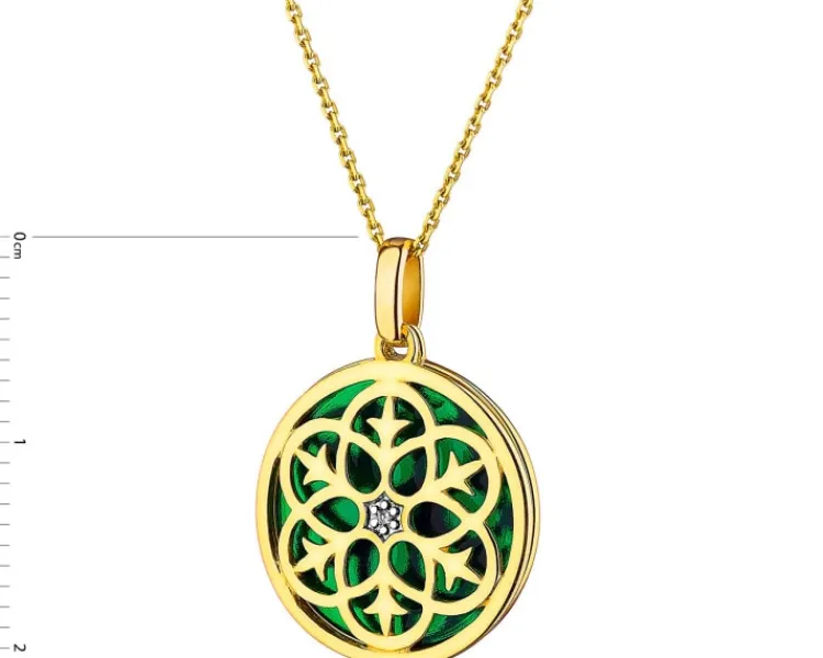 Apart Zawieszka z żółtego złota z diamentem i emalią - rozeta - 0,004 ct - próba 375< Zawieszki