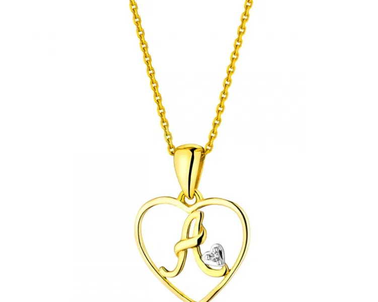 Apart Zawieszka z żółtego złota z diamentem - litera A, serce - 0,005 ct - próba 375