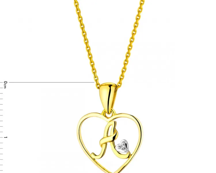 Apart Zawieszka z żółtego złota z diamentem - litera A, serce - 0,005 ct - próba 375