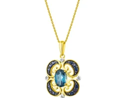 Clearance Apart Zawieszka z żółtego złota z diamentami, szafirami i topazem London Blue - próba 585