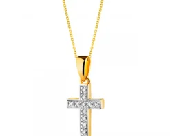 Clearance Apart Zawieszka z żółtego złota z diamentami - krzyż - 0,02 ct - próba 585