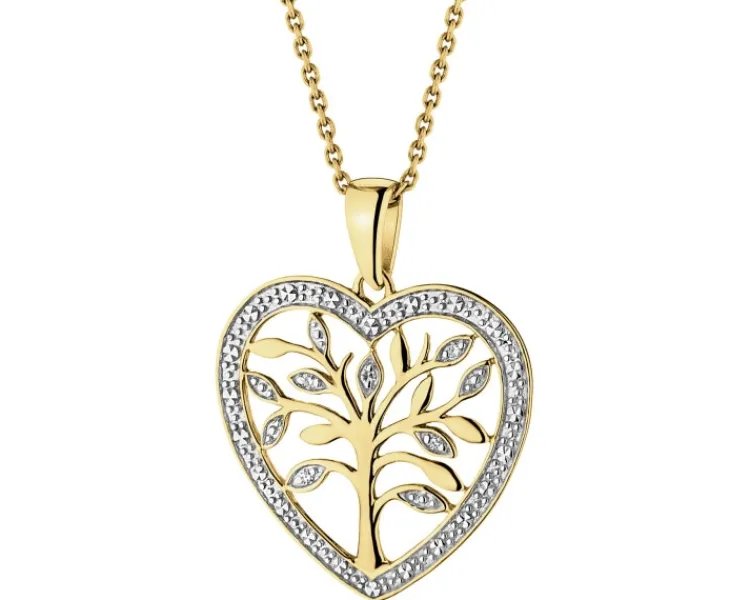 Outlet Apart Zawieszka z żółtego złota z diamentami - drzewko, serce - 0,01 ct - próba 375