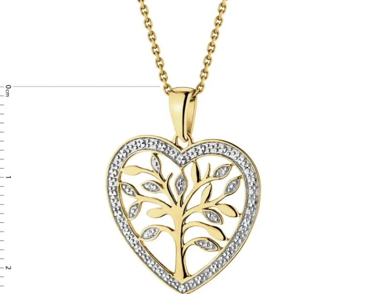 Outlet Apart Zawieszka z żółtego złota z diamentami - drzewko, serce - 0,01 ct - próba 375