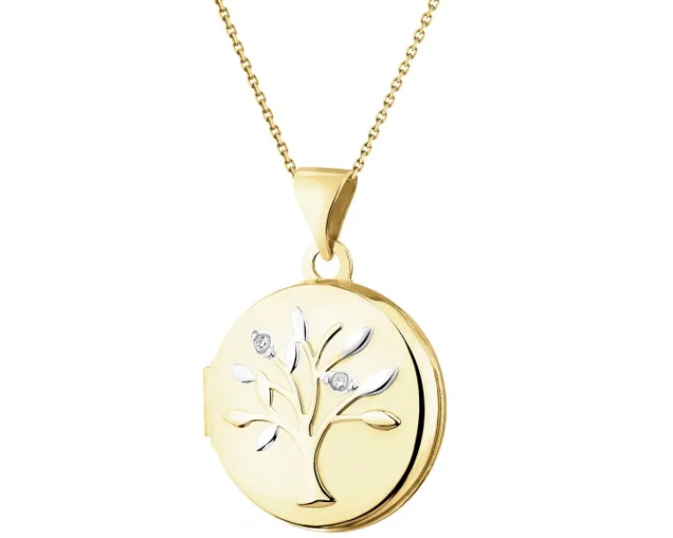 Outlet Apart Zawieszka z żółtego złota z diamentami - puzderko - drzewko - 0,01 ct - próba 375