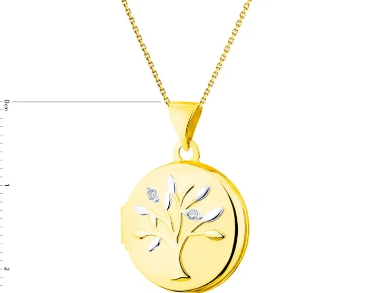 Outlet Apart Zawieszka z żółtego złota z diamentami - puzderko - drzewko - 0,01 ct - próba 375