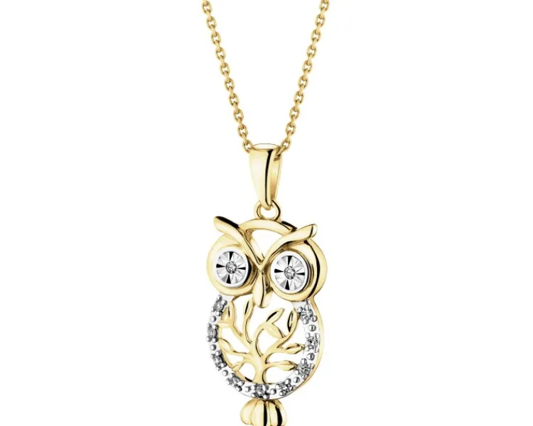 Sale Apart Zawieszka z żółtego złota z diamentami - sowa - 0,03 ct - próba 585