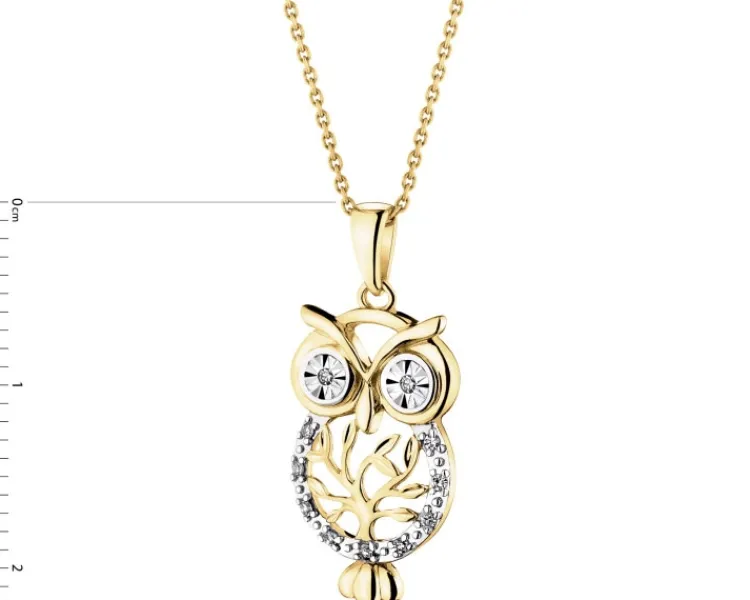 Sale Apart Zawieszka z żółtego złota z diamentami - sowa - 0,03 ct - próba 585