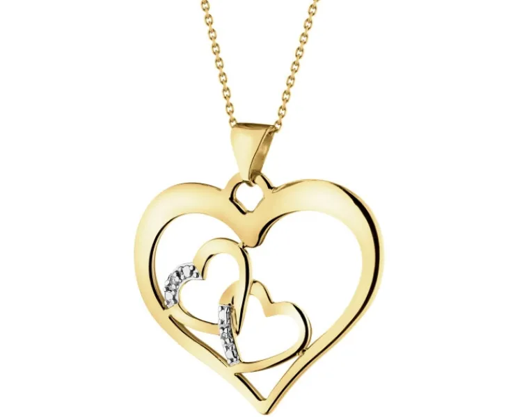 Discount Apart Zawieszka z żółtego złota z diamentami - serca - 0,01 ct - próba 375
