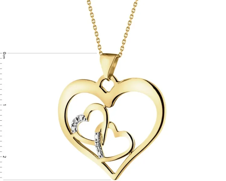Discount Apart Zawieszka z żółtego złota z diamentami - serca - 0,01 ct - próba 375