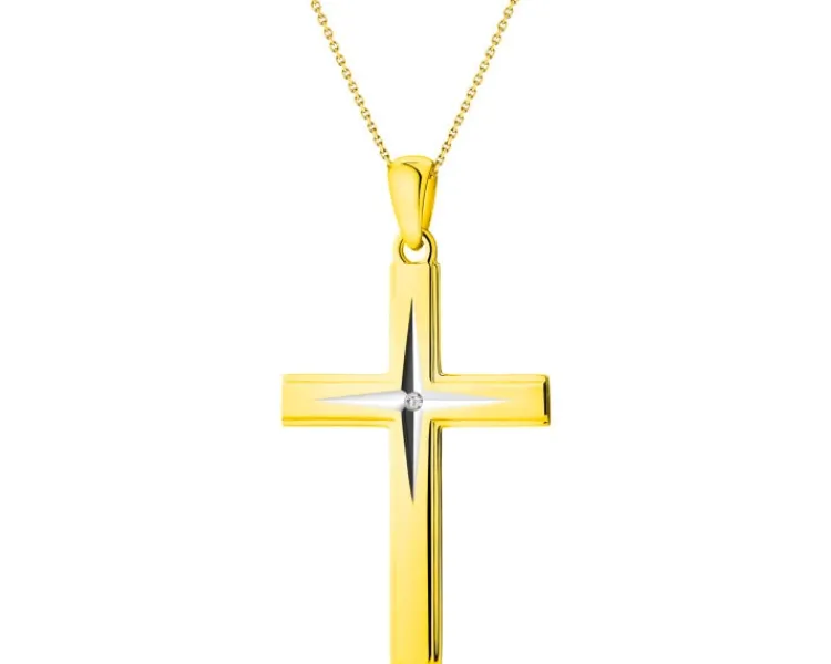 Apart Zawieszka z żółtego złota z diamentem - krzyż - 0,005 ct - próba 585< Zawieszki
