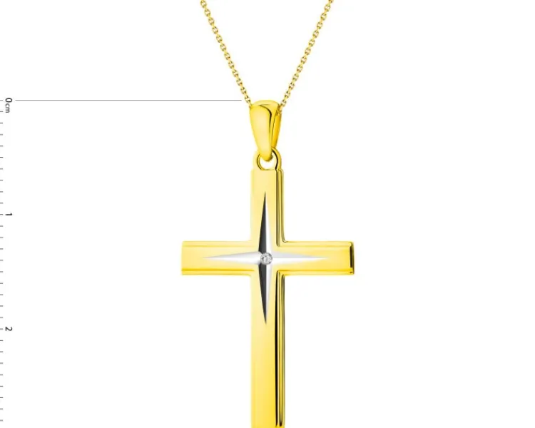 Apart Zawieszka z żółtego złota z diamentem - krzyż - 0,005 ct - próba 585< Zawieszki