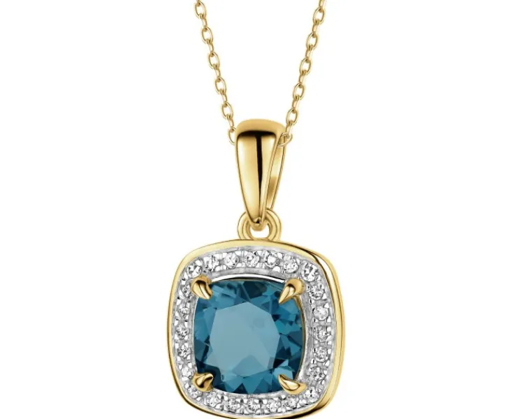 Outlet Apart Zawieszka z żółtego złota z diamentami i topazem London Blue - próba 585